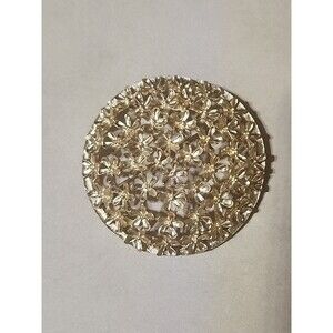 Vintage Signed ACT II Gold Tone Domed Flower Brooch Pin LARGE Round Floral